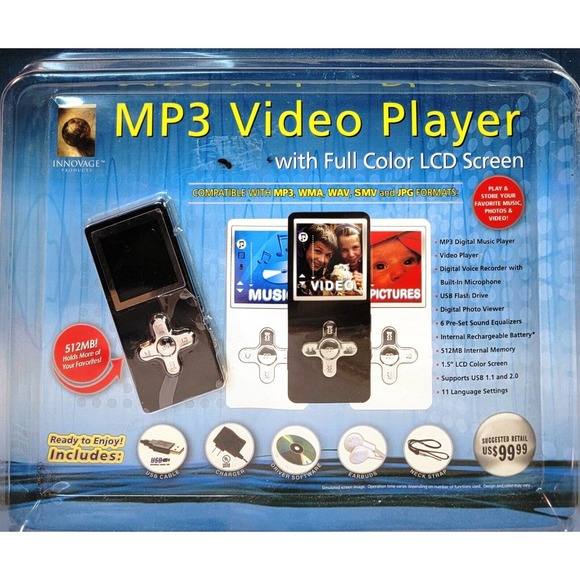 Innovage MP3 & Video Player LCD Full Color Screen with Accessories Kit NEW Black - Picture 1 of 9